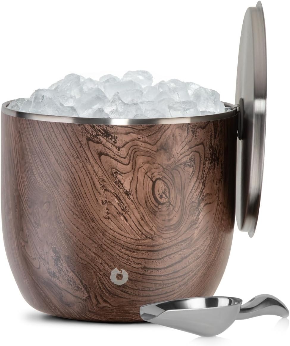Snowfox XL - Insulated Ice Bucket with Lid/Scoops, Premium Vacuum Insulated Stainless Steel Ice Buckets for Parties, Ice Box, Home Bar Accessories, Parties Supplies, Bar Decor, 7L, Dark Walnut