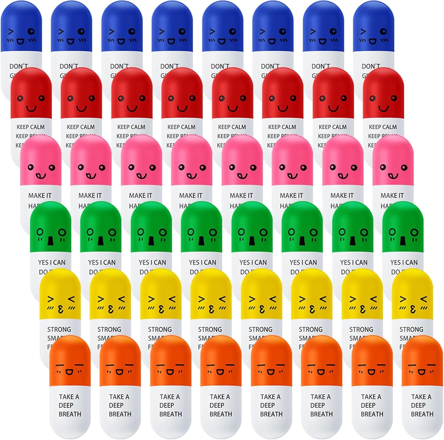 Woanger Vitamin Pill Stress Ball Pill Shaped Foam Motivational Stress Ball for Adults with Smiling Face Cute Cartoon Emotion Nursing Supplies Party Gifts for Nurses Week Medical Pharmacy(48 Pcs)