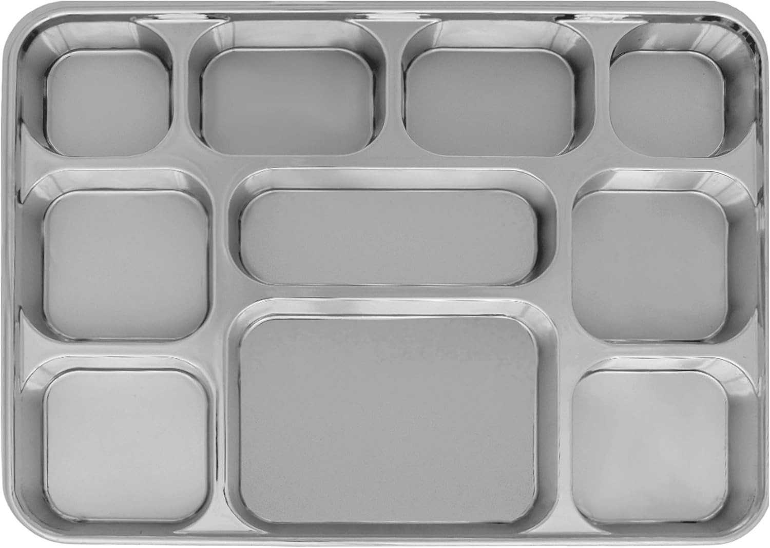 10 Compartment Silver Party Thali Plates (100 Pack)