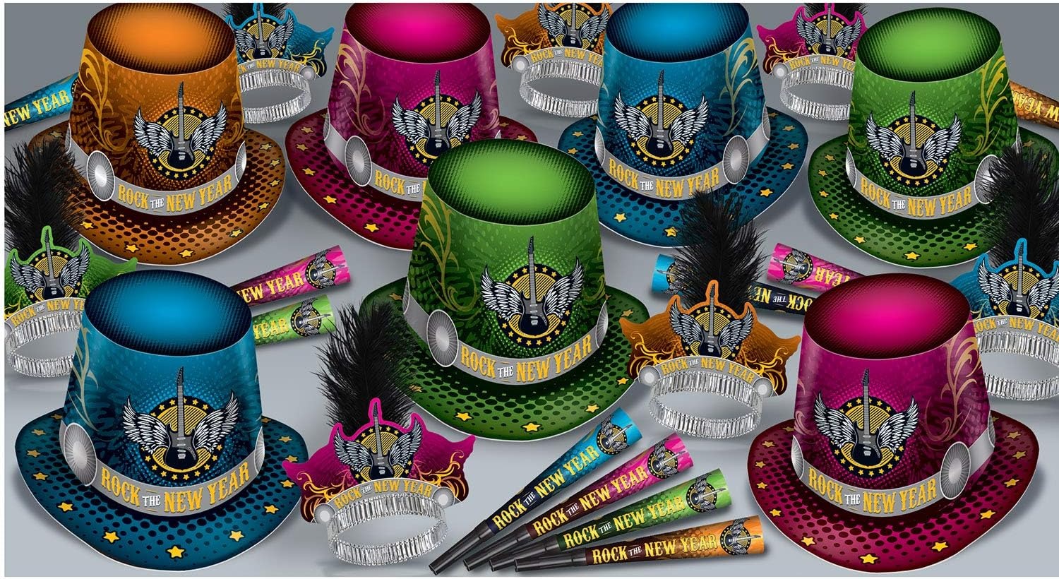 Beistle Colorful New Year's Eve Assortment For 50 People Party Supplies Photo Booth Props – Hats, Tiaras, Horns