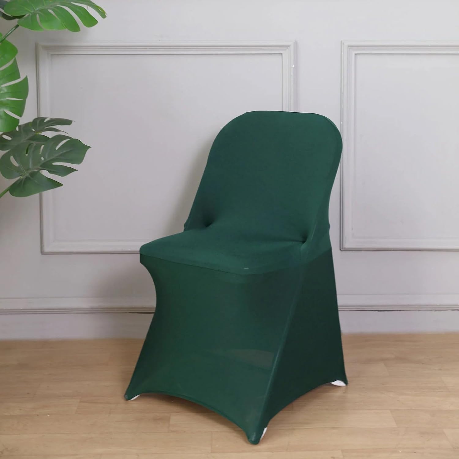 100 pcs Hunter Green Spandex Stretchable Folding Chair Covers for Party Wedding Linens Decorations Dining Ceremony Reception Supplies Fit Durable Washable Reusable Elastic Slipcovers for Chairs