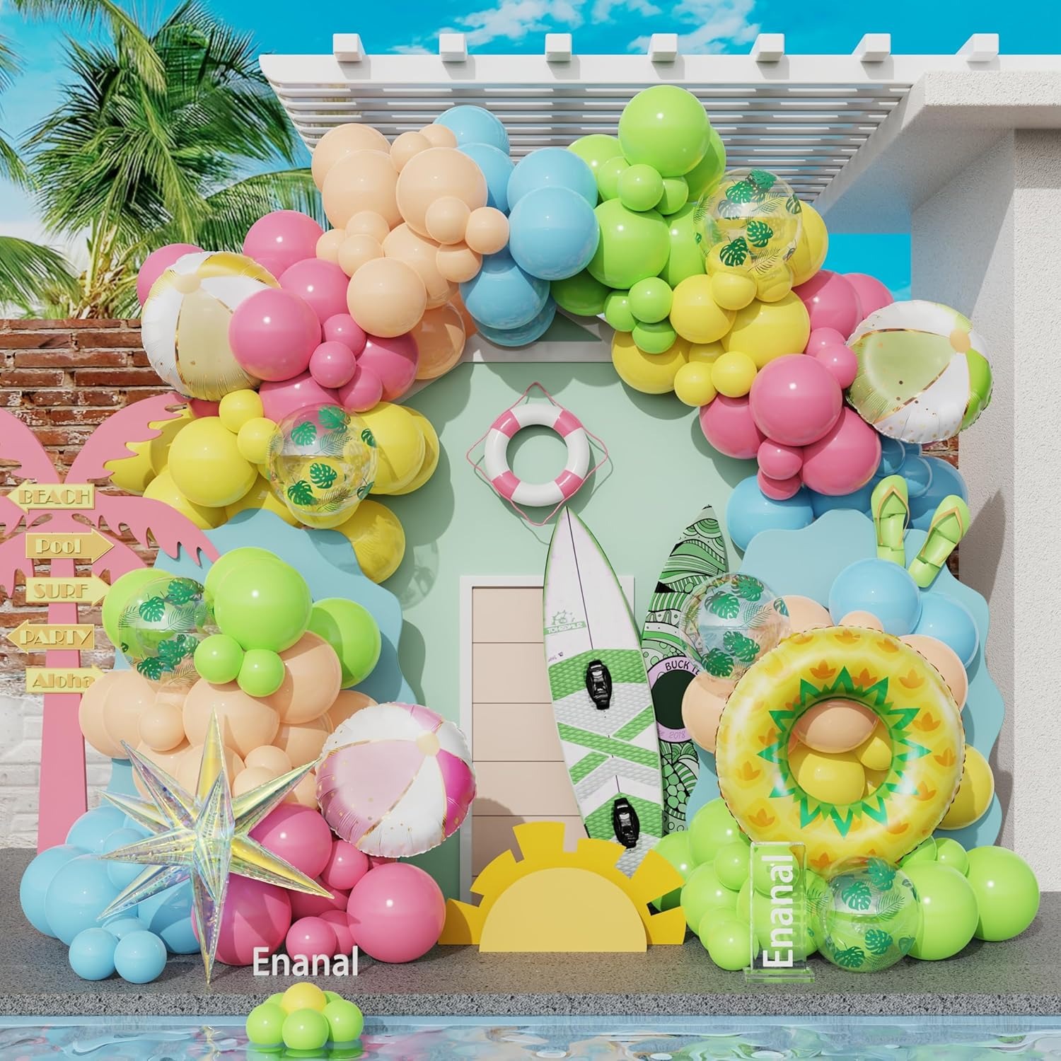 Summer Pool Party Decorations, Tropical 162pcs Pastel Colorful Balloons with Beach Ball Swimming Ring Foil Balloon for Splish Splash Birthday Hawaiian Luau Baby Shower Swimming Water Party Supplies