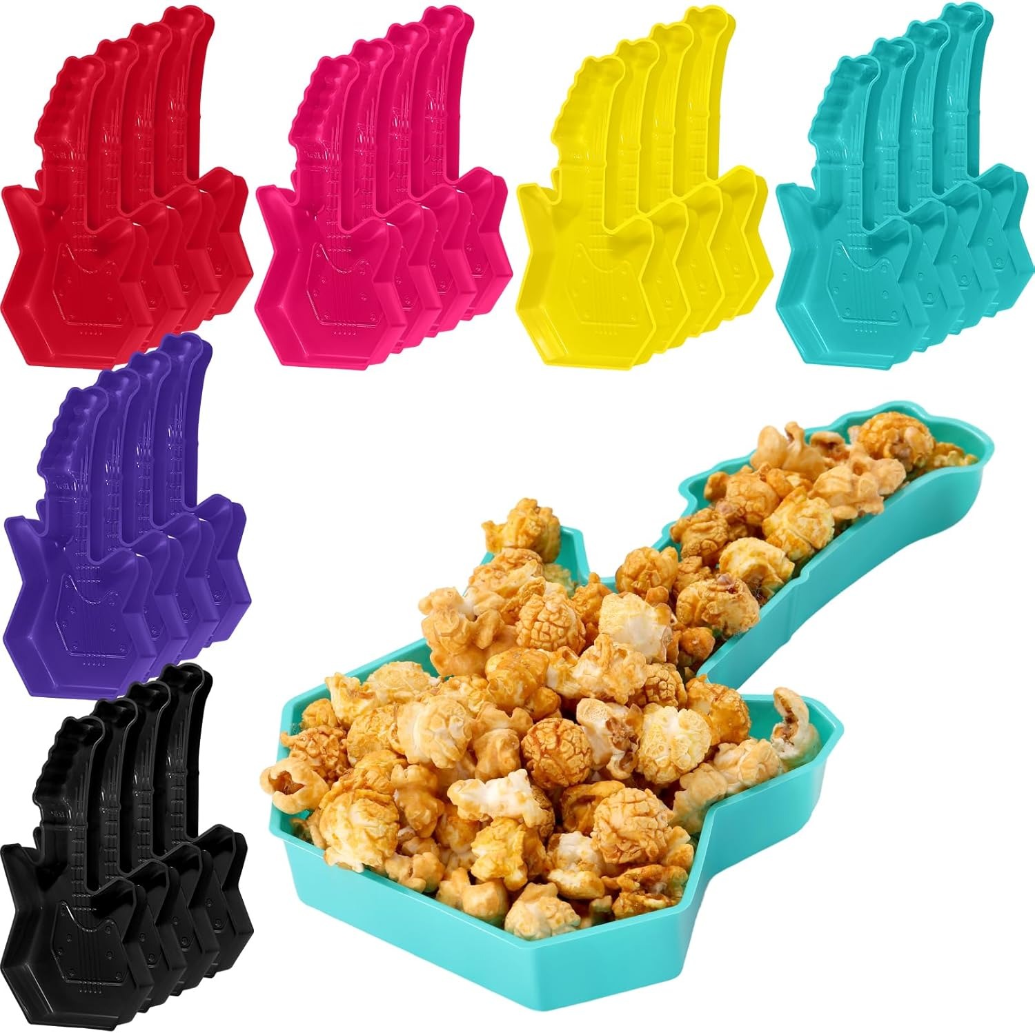 Boao 24 Pcs Guitar Party Serving Trays, Disposable Plastic Guitar Shaped Plates Music Theme Party Tableware Rock 80s Supplies for Carnival Decoration (Multicolored,Fresh)