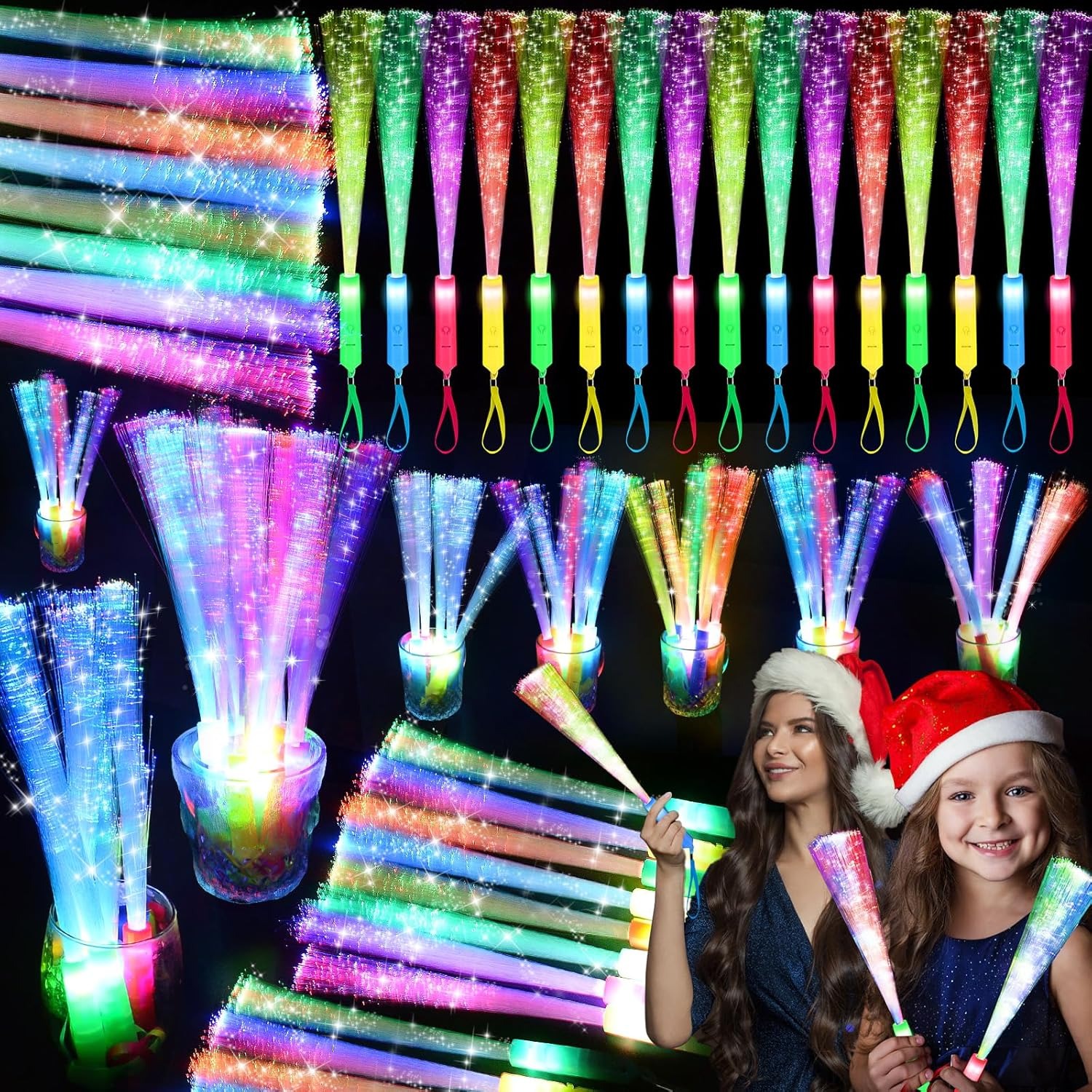 SHQDD 74 PCS Glow Fiber Wands Sticks, LED Light Wands, Glow in the Dark Party Supplies, Fiber Optic Wands, LED Flashing Sticks, Fiber Optic Light Wand Stick for Party, Wedding,Halloween and New Year