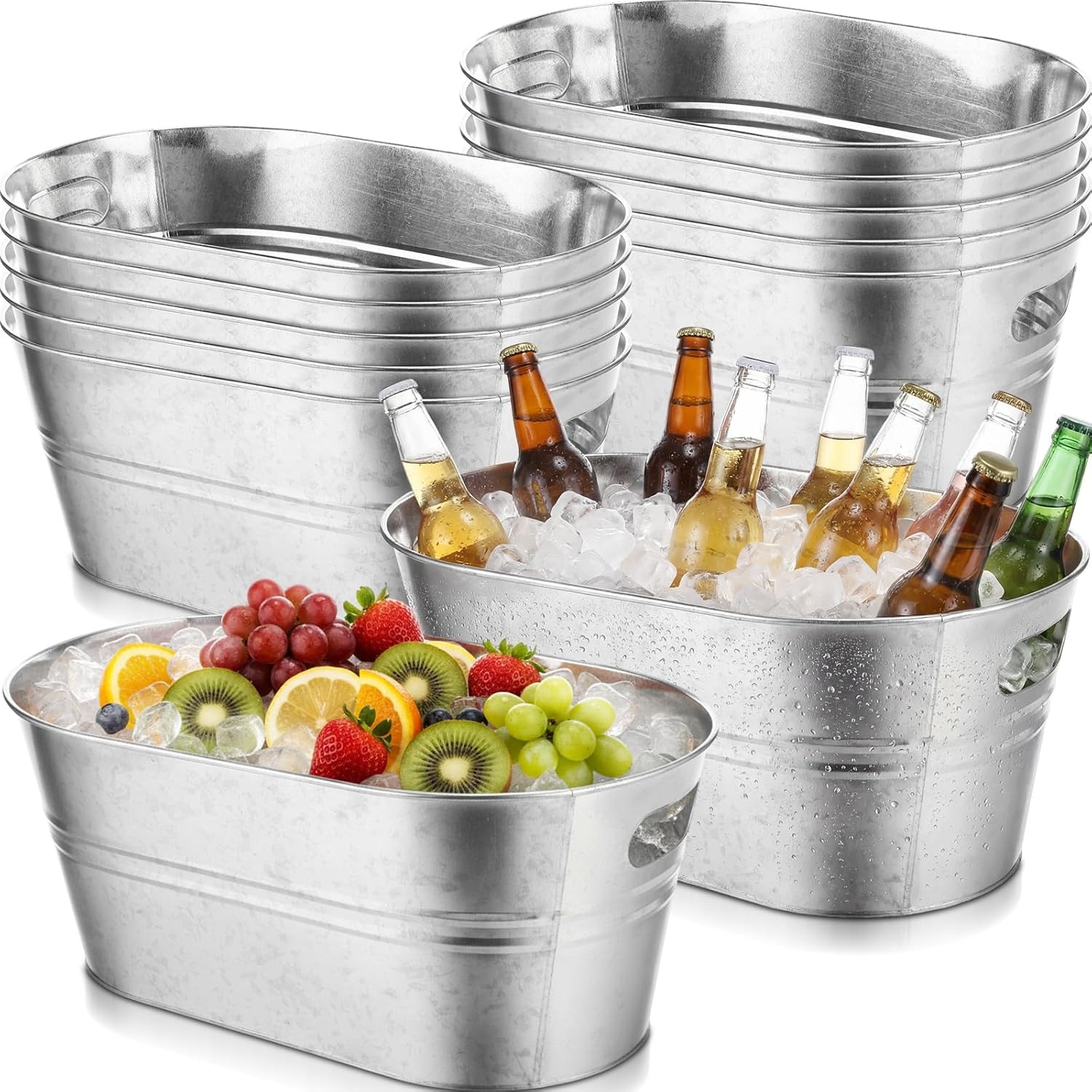 Shimeyao 12 Pcs Galvanized Tub 3 Gallon Metal Ice Buckets for Parties Beverage Tub Large Drink Beer Wine Bucket with Handles Champagne Cocktails Cooling for Parties Mimosa Bar Supplies (Silver)