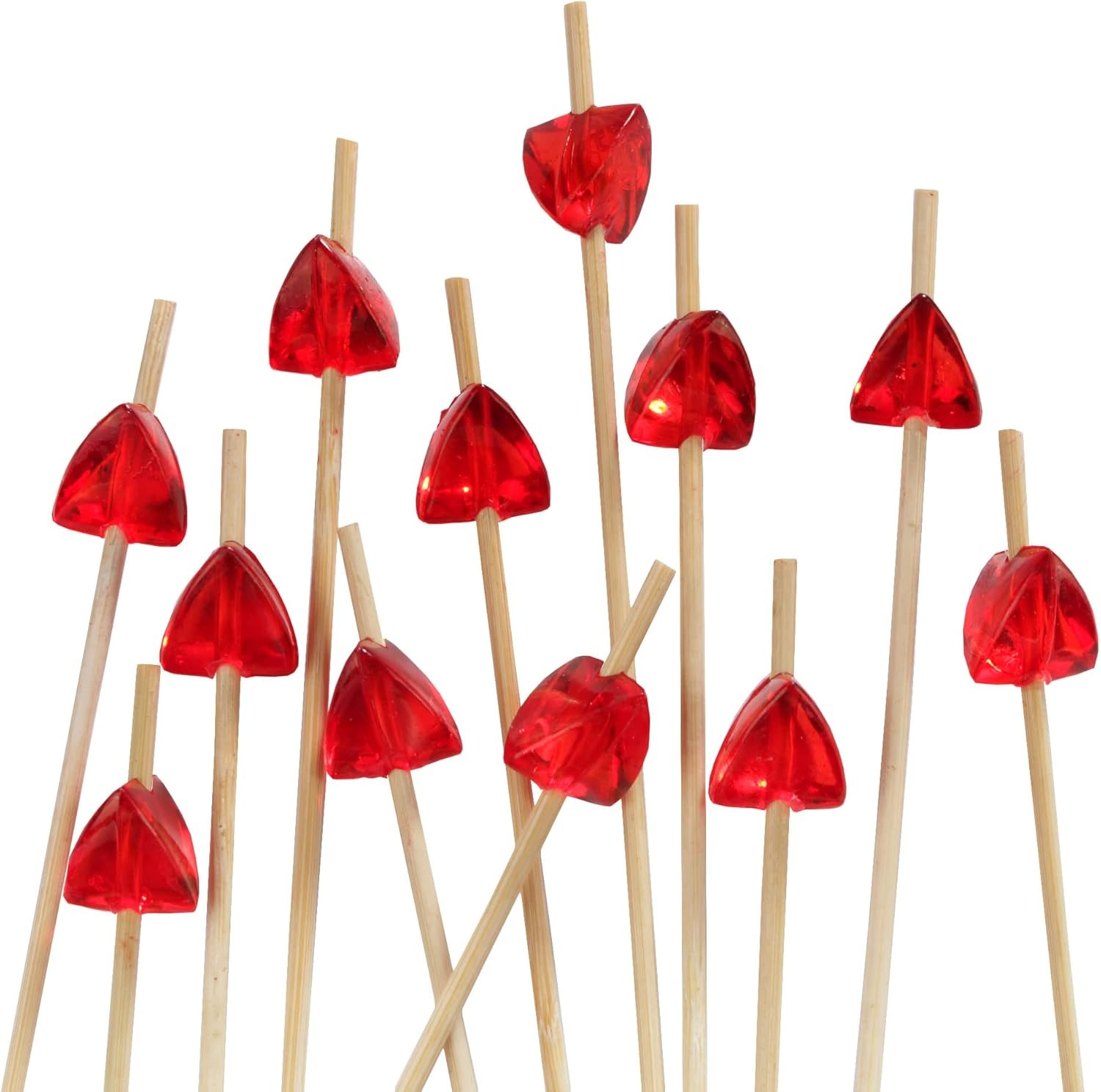 BambooMN 5.9" Decorative Acrylic Red Gem End Bamboo Cocktail Fruit Sandwich Picks Skewers for Catered Events, Holiday's, Restaurants or Buffets Party Supplies, 1000 Pcs