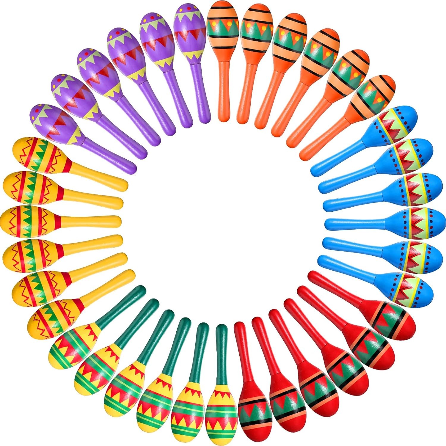 Hungdao 36 Pcs Mini Mexican Fiesta Wooden Maracas Bulk 6 Designs Wooden Maracas Noisemaker for Fiesta Party Favors Cinco De Mayo Party Supplies Decor Taco Tuesday Event Luau Game (Classic Style)
