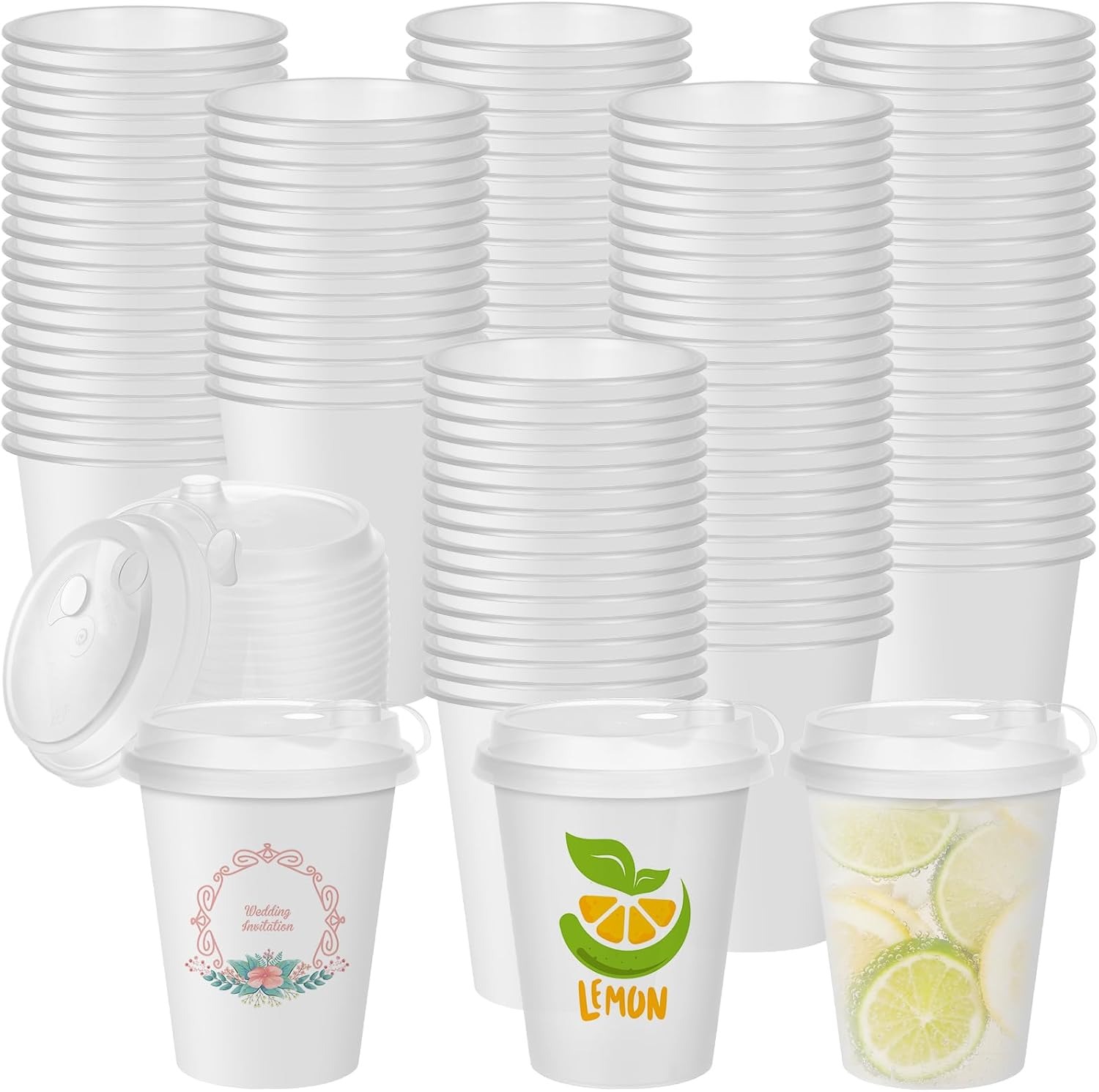 Jingmore 500 Pack 12 oz Wedding Frosted Plastic Cups with Lids Bulk Clear Disposable Drinking Cups with Sip Lid for Coffee Iced Cold DIY Sublimation Party for Wedding Reception Stadium(Clear)