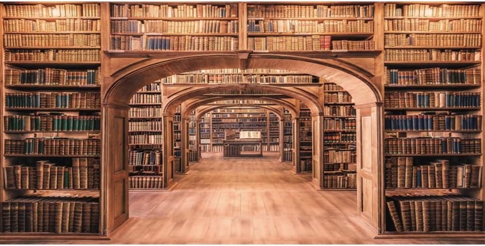 Laeacco Vintage Wooden Bookshelf Backdrop 20x10ft Retro College Library Ancient Books Background Conference Graduation Party Supplies Boys Girls Portrait Video Product Banner Photo Booth Props Vinyl