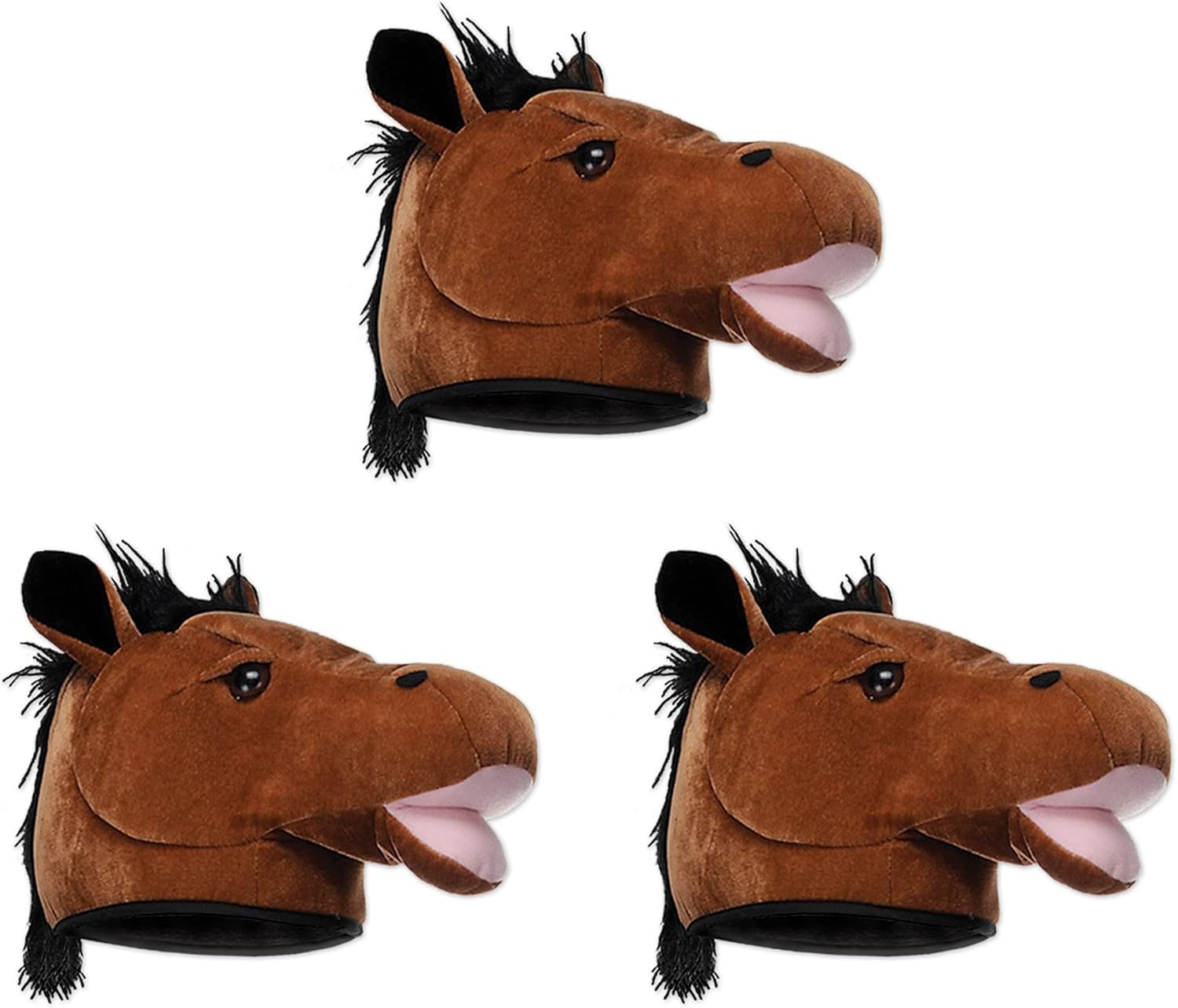 Beistle Unisex Plush Horse Head Hats, 3 Pieces - Western Costume Accessories, Farm Themed Party Supplies, Crazy Animal Headwear, Dress-Up Accessories, Derby Day Novelty Caps