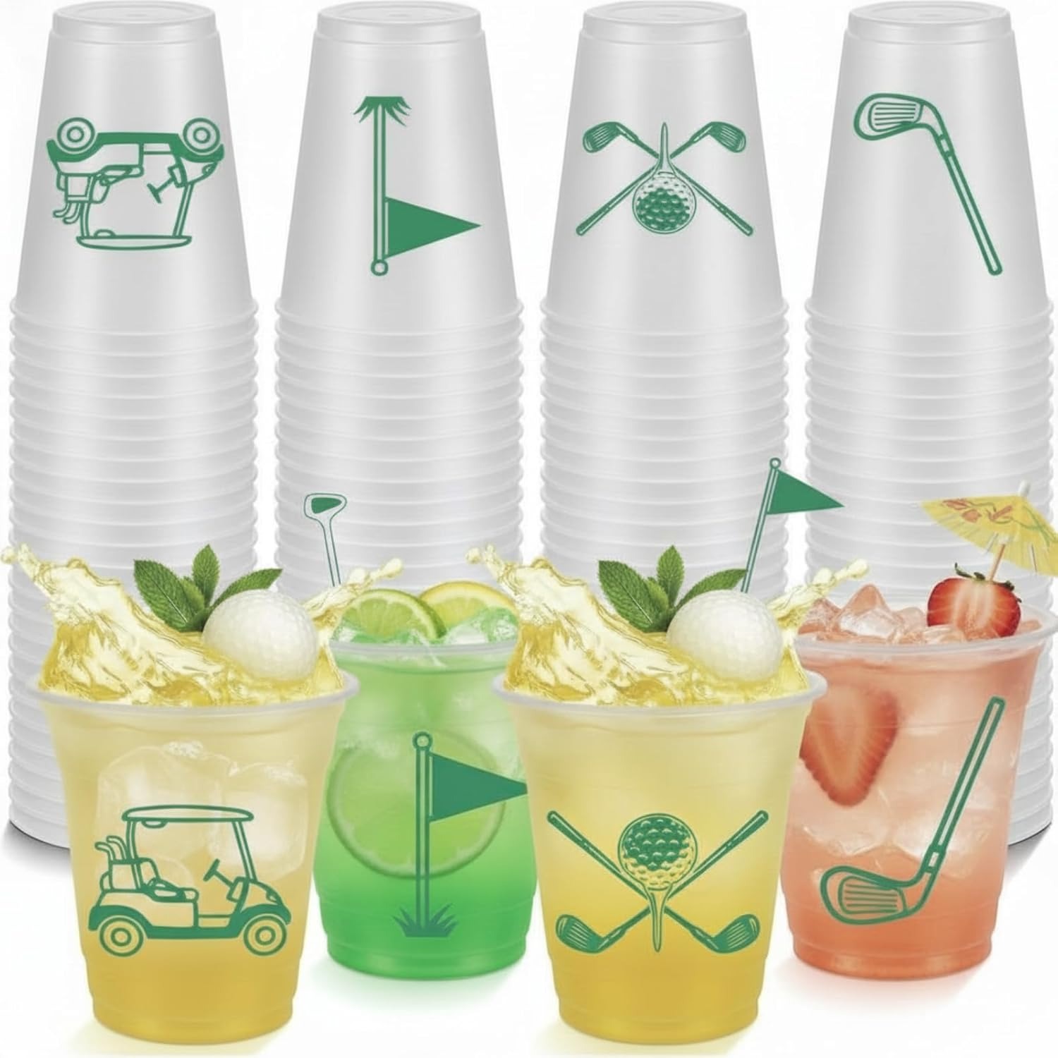 LemonRoad 100 Pcs Golf Ball Party Supplies Decorations 12 oz Golf Plastic Disposable Cups Bulk Frosted Party Clear Plastic Cups for Home Sports Birthday Bachelor Favors Cold Drink Wine Coffee
