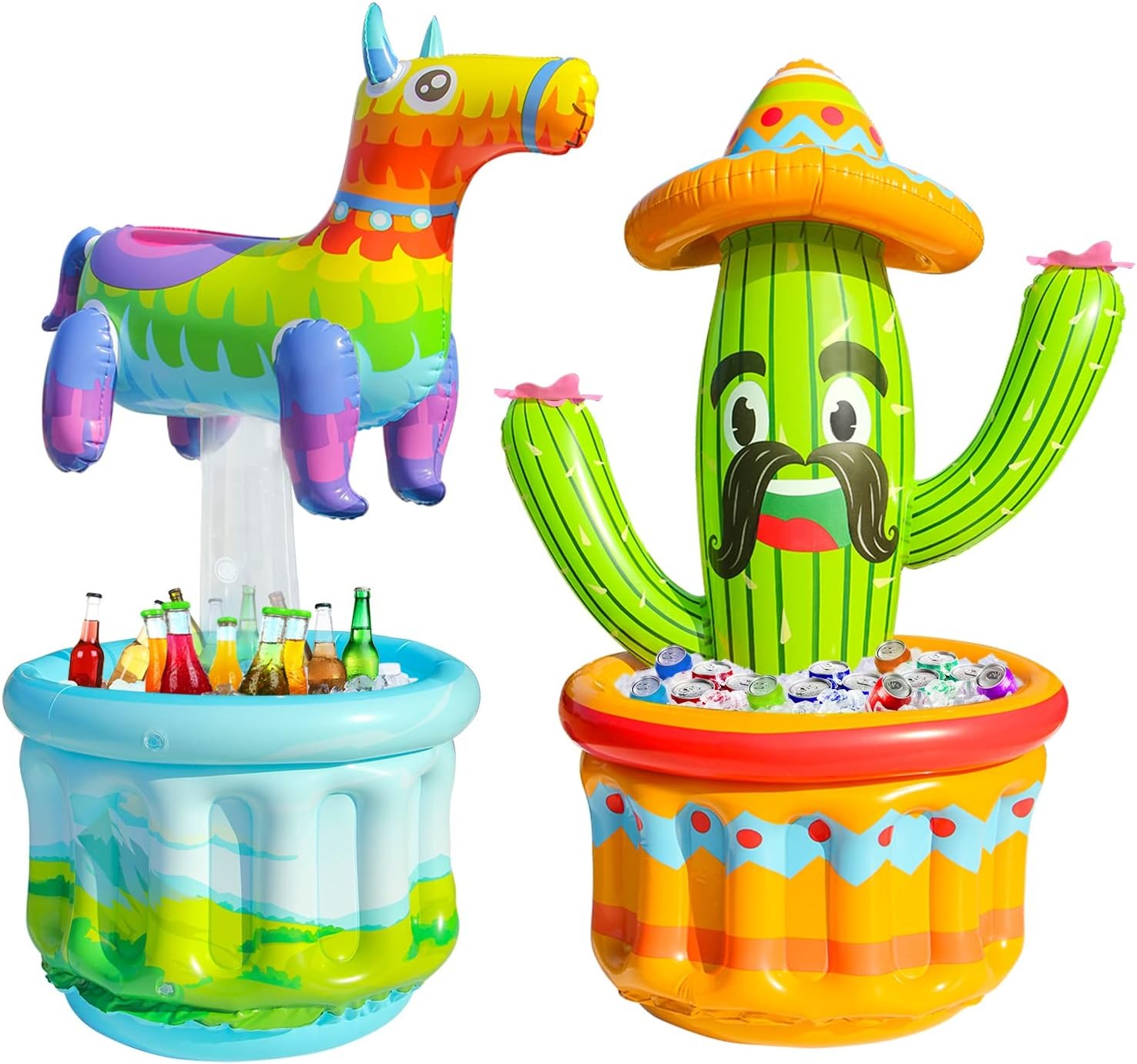 PARENTSWELL 47.5'' Drink Cooler for Parties, 2 Pack Inflatable Cactus Ice Bucket for BBQ, Bachelorette Supplies, Pool Party, Picnic, Floating Cooler for Hawaiian Luau Tropical Summer Party Decorations