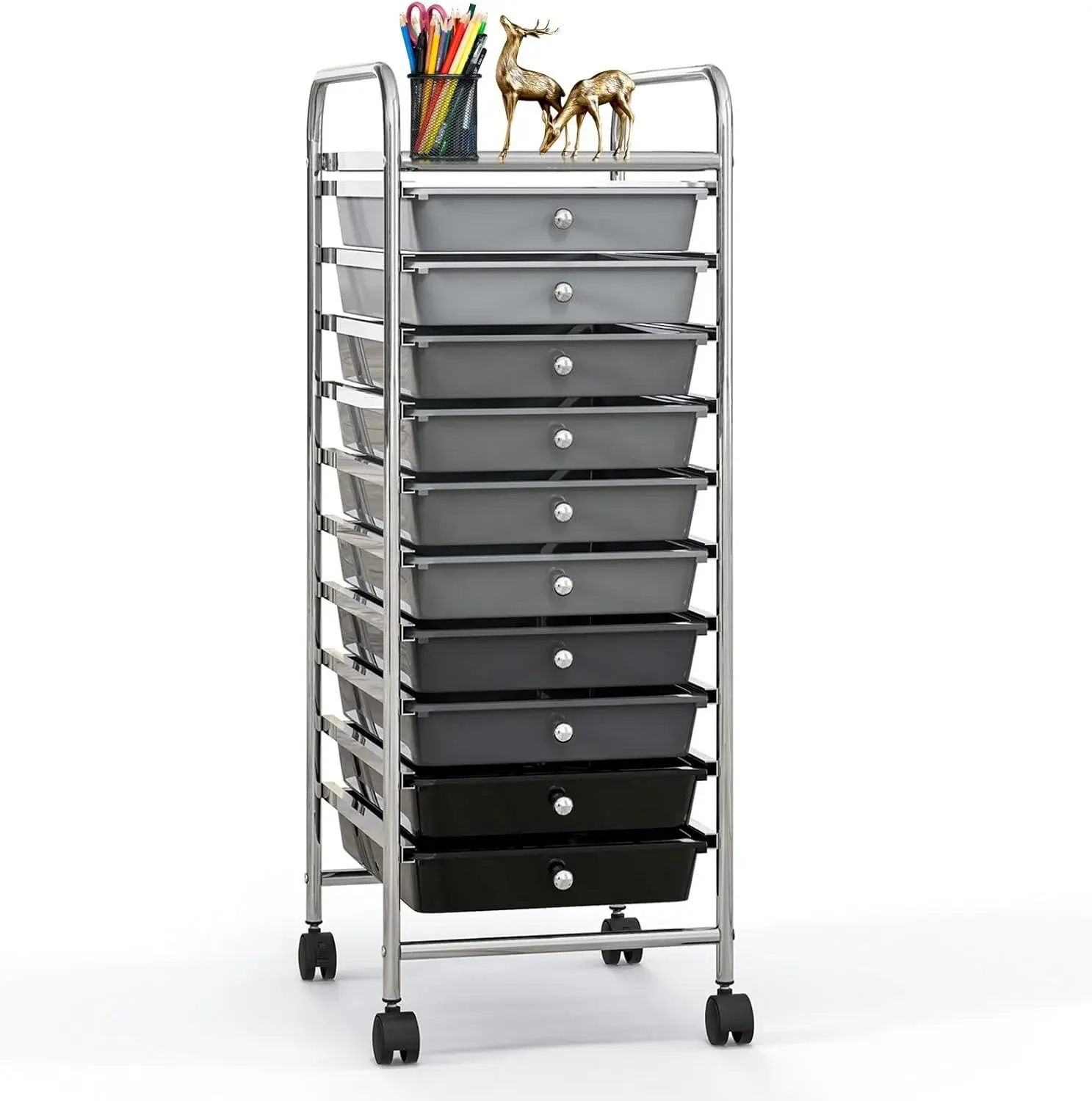 10 Drawer Rolling Storage Cart, Organization Cart with Drawers for Craft Makeup Paper Tool Art Supply, Versatile Utility Cart on Wheels for Home Office Classroom School (Gradient Gray)