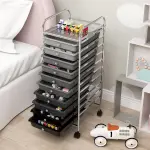 10 Drawer Rolling Storage Cart, Organization Cart with Drawers for Craft Makeup Paper Tool Art Supply, Versatile Utility Cart on Wheels for Home Office Classroom School (Gradient Gray)