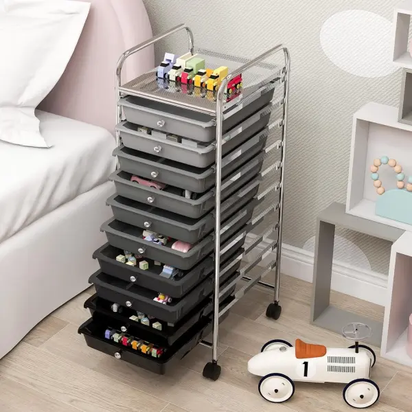 10 Drawer Rolling Storage Cart, Organization Cart with Drawers for Craft Makeup Paper Tool Art Supply, Versatile Utility Cart on Wheels for Home Office Classroom School (Gradient Gray)