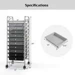 10 Drawer Rolling Storage Cart, Organization Cart with Drawers for Craft Makeup Paper Tool Art Supply, Versatile Utility Cart on Wheels for Home Office Classroom School (Gradient Gray)