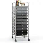 10 Drawer Rolling Storage Cart, Organization Cart with Drawers for Craft Makeup Paper Tool Art Supply, Versatile Utility Cart on Wheels for Home Office Classroom School (Gradient Gray)