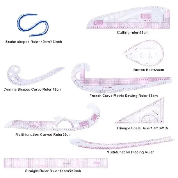 KAOBUY 9PCS/Set Curve Cutting Rulers Cutting Ruler DIY Clothing Sample Grading Sewing Tailor Plastic Patchwork Tailoring Tools