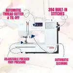 Bernette B38 Computerized Sewing Machine with LCD Display | 394 Stitch Patterns, Auto Needle Threader, LED Light, Extension Table | Presser Feet, Bobbins, Needles, Knee Lifter, Rotary Cutter & More