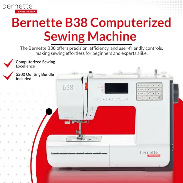 Bernette B38 Computerized Sewing Machine with LCD Display | 394 Stitch Patterns, Auto Needle Threader, LED Light, Extension Table | Presser Feet, Bobbins, Needles, Knee Lifter, Rotary Cutter & More