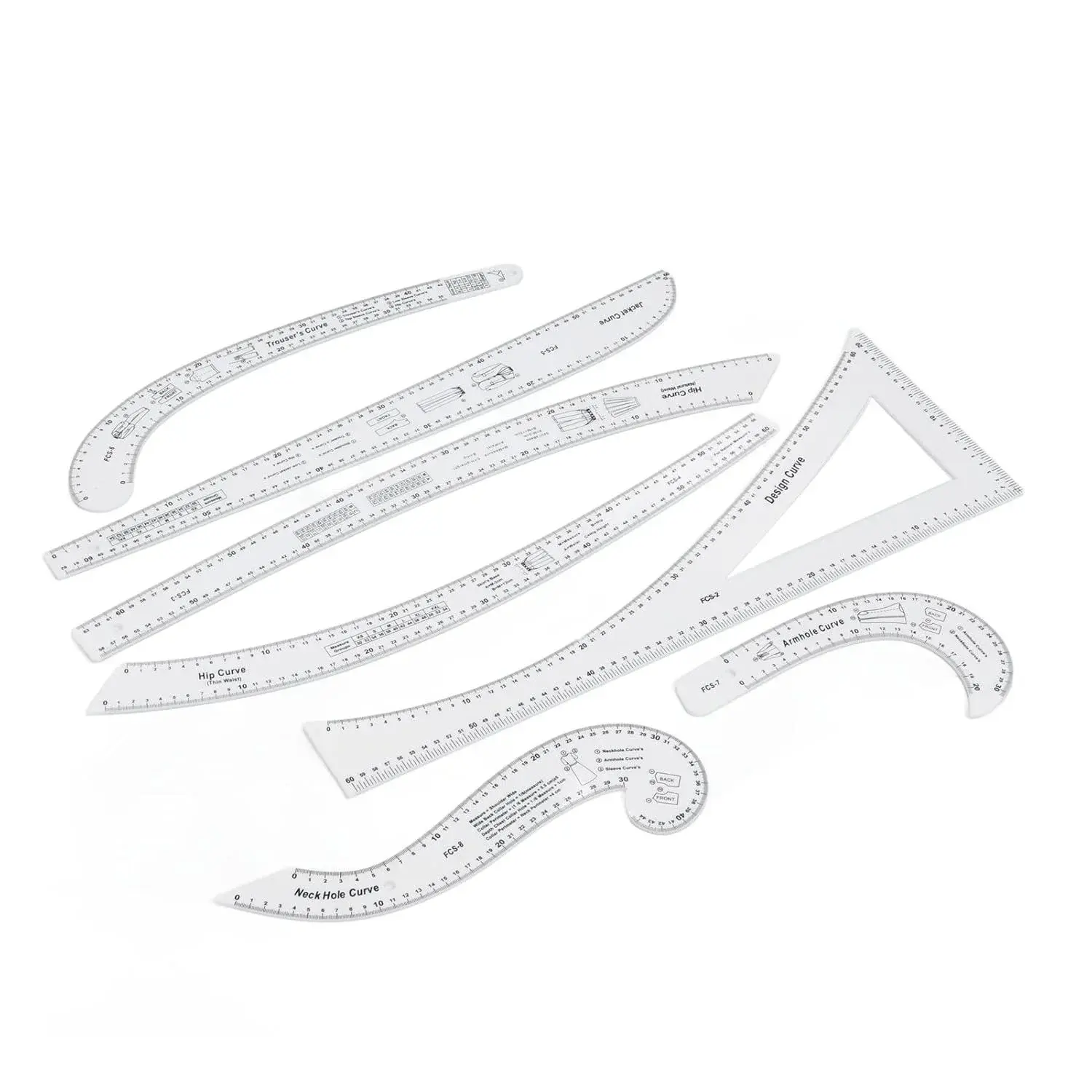 Fashion Pattern Design Ruler Set with 7 Pieces for Drafting and Drawing, Great for Tailors and Sewing Enthusiasts