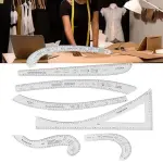7Pcs Fashion Clear Metric Sewing Ruler Set, French Curve Pattern Ruler Kit for Beginners, Tailors, and Designers, Fashion Design Dress Makers Ruler, Clear Sewing Tailors Pattern Making Ruler