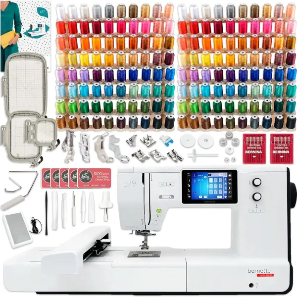 Bernette B79 6" x 10" Combo Sewing & Embroidery Machine Deluxe 160 Embroidery Spools with Premium Accessory & Designs Package