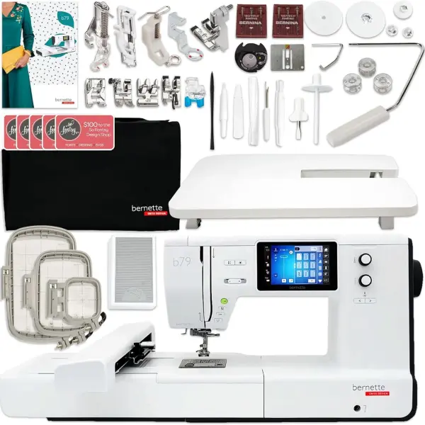 Bernette B79 6" x 10" Combo Sewing & Embroidery Machine Deluxe 160 Embroidery Spools with Premium Accessory & Designs Package