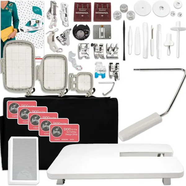 Bernette B79 6" x 10" Combo Sewing & Embroidery Machine Deluxe 160 Embroidery Spools with Premium Accessory & Designs Package