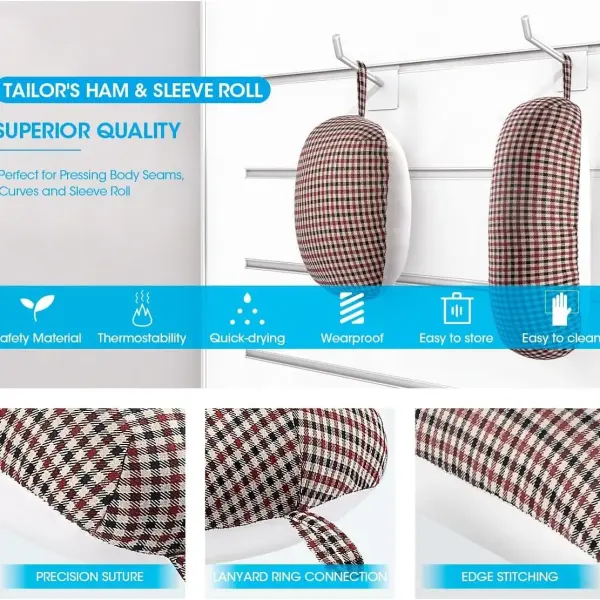 3 BUZZLETT Tailor’s Ham and Seam Roll Set – Premium Tailors Ham for Ironing – Professional Pressing Tools – Linen and Doll Cotton Press Ham for Ironing Smaller Curved Seam