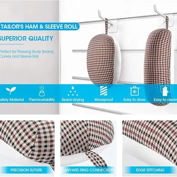 3 BUZZLETT Tailor’s Ham and Seam Roll Set – Premium Tailors Ham for Ironing – Professional Pressing Tools – Linen and Doll Cotton Press Ham for Ironing Smaller Curved Seam