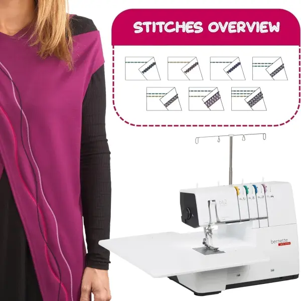Bernette b62 AIRLOCK Coverstitch Machine | Air Threading, LED Light | Professional Cover Stitching for Knit & Stretch Fabrics
