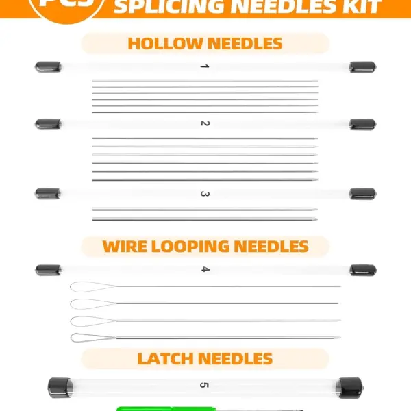BLUEWING Hollow Spectra Threading Looping Splicing Needles Kit 23pcs Stainless Steel Fishing Rigging Needle Set