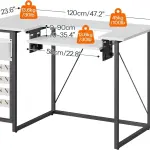 HOOBRO Folding Sewing Table, Height Adjustable Sewing Craft Table, Sewing Machine Table with Lockable Wheels, Shelves, Pegs, Storage Bags, for Home Office, Apartment, White and Black WB90TC01