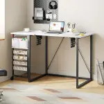 HOOBRO Folding Sewing Table, Height Adjustable Sewing Craft Table, Sewing Machine Table with Lockable Wheels, Shelves, Pegs, Storage Bags, for Home Office, Apartment, White and Black WB90TC01