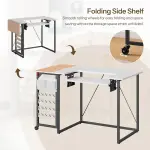 HOOBRO Folding Sewing Table, Height Adjustable Sewing Craft Table, Sewing Machine Table with Lockable Wheels, Shelves, Pegs, Storage Bags, for Home Office, Apartment, White and Black WB90TC01