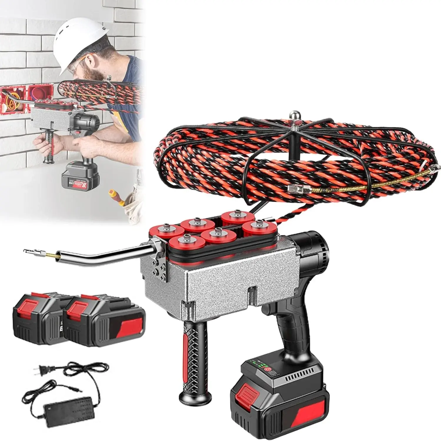 Cordless Automatic Electrician Wire Threading Machine - Brushless Motor Electric Wire Puller Through Wall With Stepless Speed, Wall Wiring Tool For Hydropower Wiring & Construction Work 30m