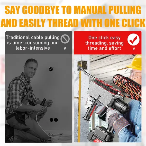 Cordless Automatic Electrician Wire Threading Machine - Brushless Motor Electric Wire Puller Through Wall With Stepless Speed, Wall Wiring Tool For Hydropower Wiring & Construction Work 30m