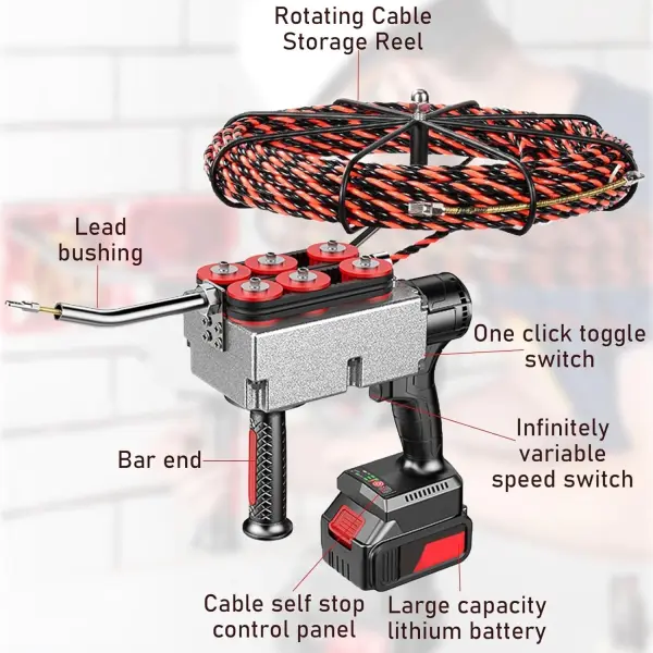 Cordless Automatic Electrician Wire Threading Machine - Brushless Motor Electric Wire Puller Through Wall With Stepless Speed, Wall Wiring Tool For Hydropower Wiring & Construction Work 30m