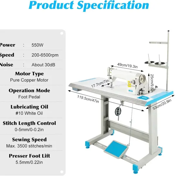 Industrial Sewing Machine, 550W Heavy-duty Lockstitch Sewing Machine with Motor, Electro-mechanization Intelligent Start-stop, 0-5 mm Commercial Grade Sewing Machine