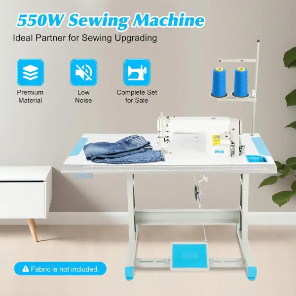 Industrial Sewing Machine, 550W Heavy-duty Lockstitch Sewing Machine with Motor, Electro-mechanization Intelligent Start-stop, 0-5 mm Commercial Grade Sewing Machine