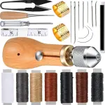 Maeysiph Sewing Awl Kit, Portable Stitching Awl Tool, with Instructions Tape Measure Screw Driver Leather Stitching Needles Wax Wire, Leather Repair Kit for Furniture 25 Pcs for Sewing DIY Craft