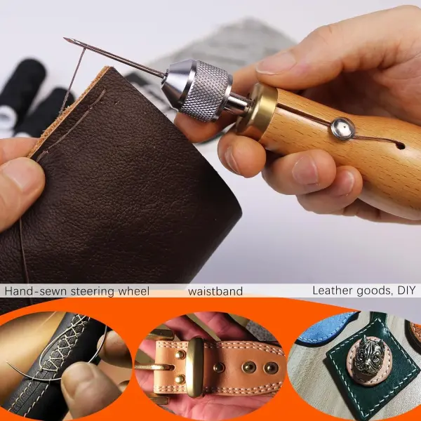 Maeysiph Sewing Awl Kit, Portable Stitching Awl Tool, with Instructions Tape Measure Screw Driver Leather Stitching Needles Wax Wire, Leather Repair Kit for Furniture 25 Pcs for Sewing DIY Craft