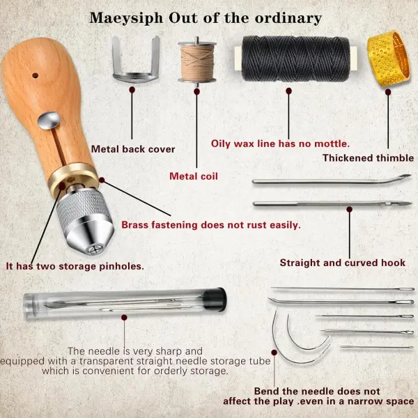 Maeysiph Sewing Awl Kit, Portable Stitching Awl Tool, with Instructions Tape Measure Screw Driver Leather Stitching Needles Wax Wire, Leather Repair Kit for Furniture 25 Pcs for Sewing DIY Craft
