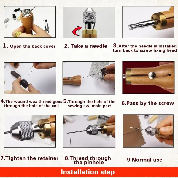 Maeysiph Sewing Awl Kit, Portable Stitching Awl Tool, with Instructions Tape Measure Screw Driver Leather Stitching Needles Wax Wire, Leather Repair Kit for Furniture 25 Pcs for Sewing DIY Craft