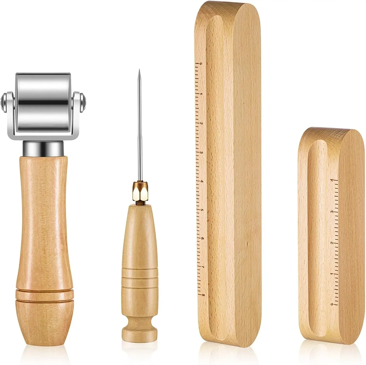 Gisafai 4 Pcs Tailors Clappers, Seam Roller and Sewing Stiletto, Wooden Sewing Supplies for Quilting Ironing Flattening Fabric Folds Clothing Wrinkle, Gifts for Quilters