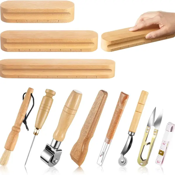 Gisafai 11 Pcs Wooden Sewing Quilting Tools Set Include 12/9.5/7 Inch Tailors Clapper, Seam Roller, Pressing Stick, Stiletto, Seam Rippers, Cleaning Brush for Sewing Quilting Ironing
