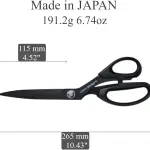 CANARY Japanese Sewing Scissors 10.5", Made in JAPAN, Professional All Purpose Scissors for Fabric, Cloth, Vinyl Sheet, Adhesive, Wallpaper, Non-Stick Coating Blade, Black