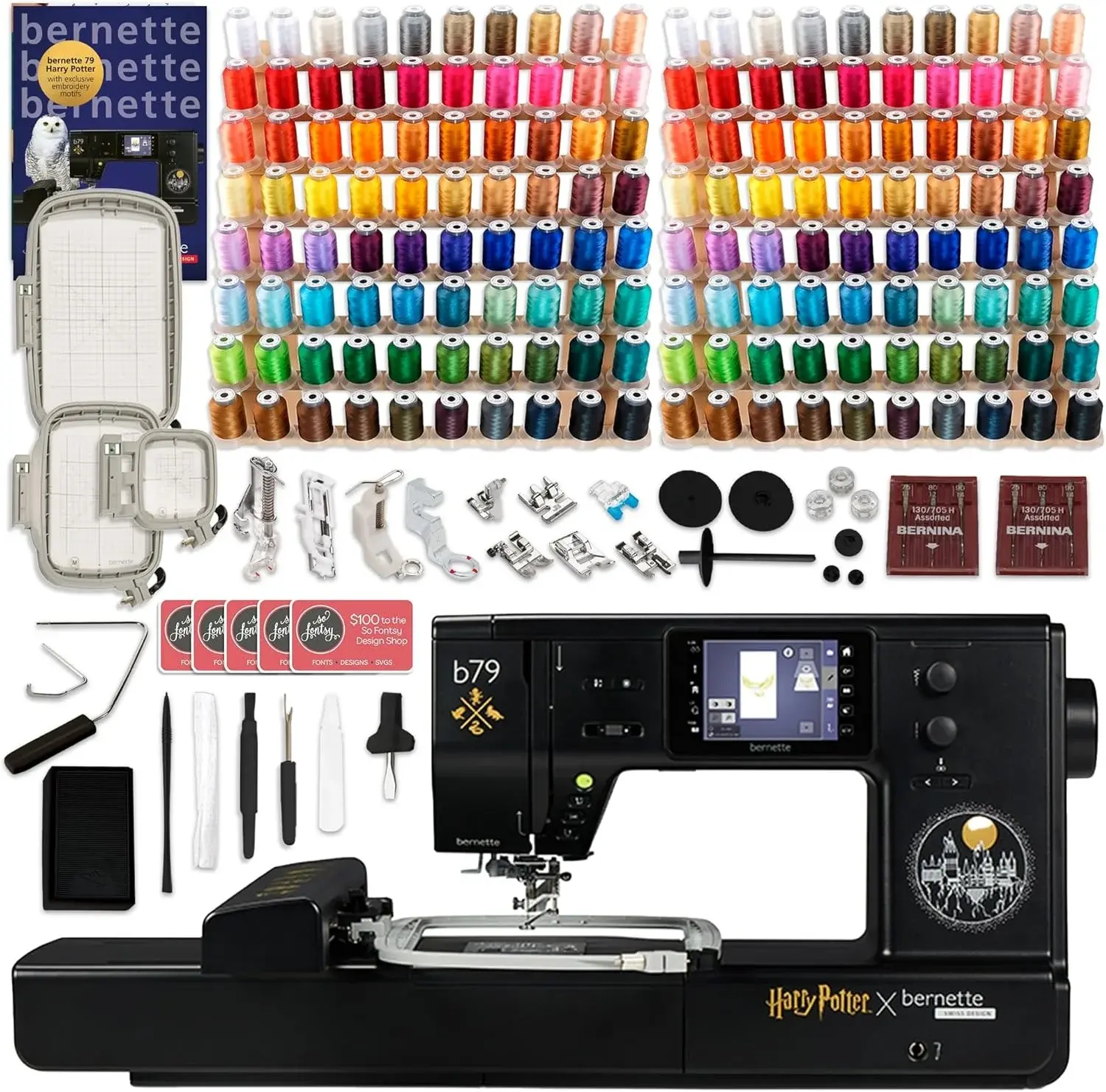 Bernette B79 Harry Potter Edition 2-in-1 Sewing & Embroidery Machine with 160 Poyester Thread Spools & 3 Embroidery Hoops