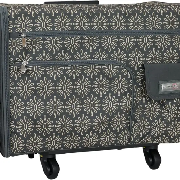 Everything Mary XL Flat-Top Rolling Sewing Machine Case – Tan Geo Craft Bag with Wheels – Portable Organizer for Sewing, Scrapbooking, Quilting & Craft Supplies